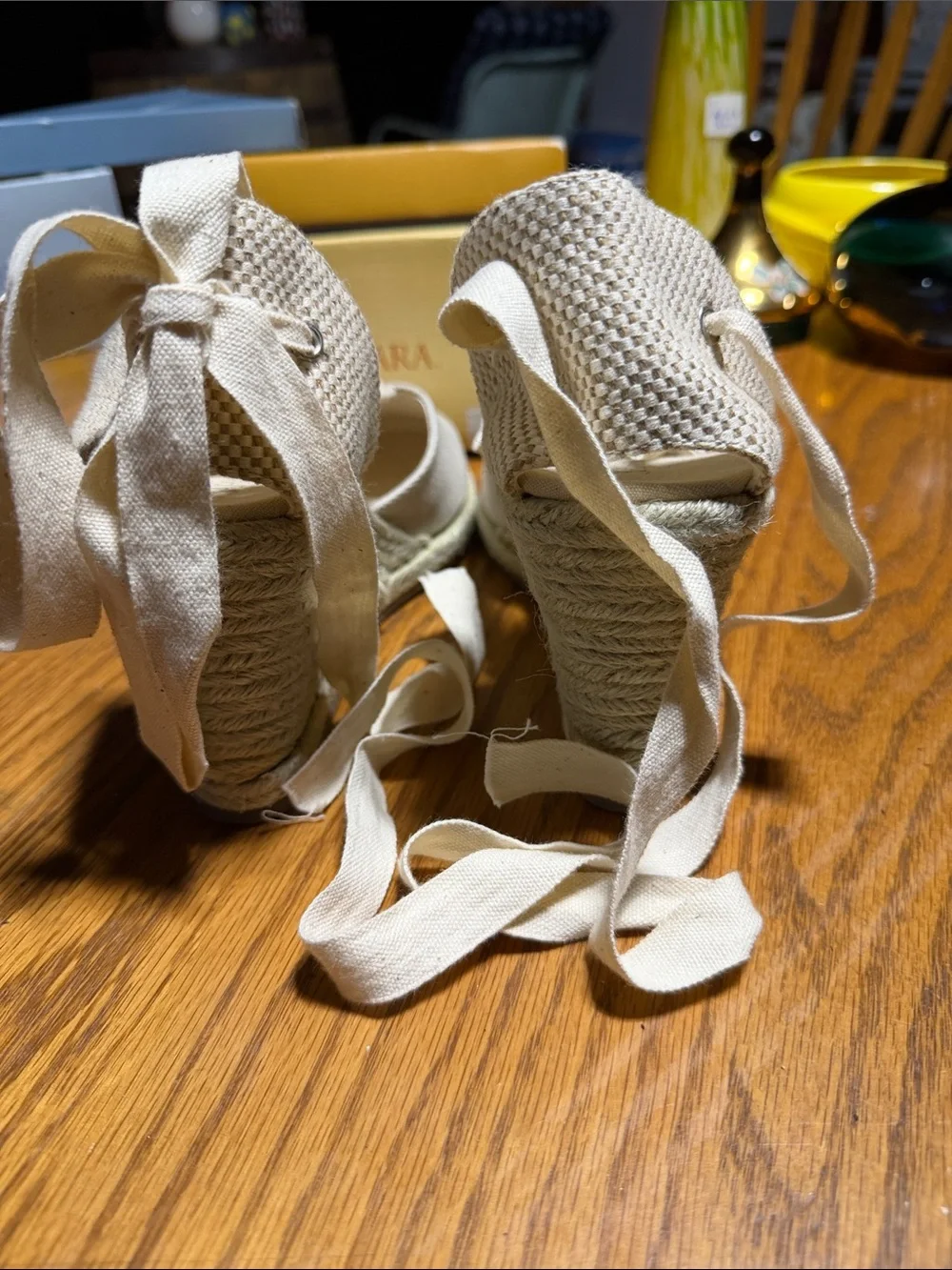 Sahara Cancun Size 8 Canvas Espadrille Wedges in Cream with Ankle Wraps